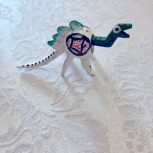 Handmade Mexican Wooden White Dinosaur